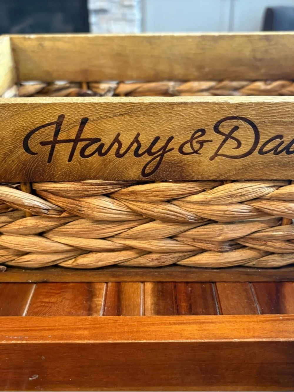 Harry And David Seagrass Woven Basket With Wood Accents